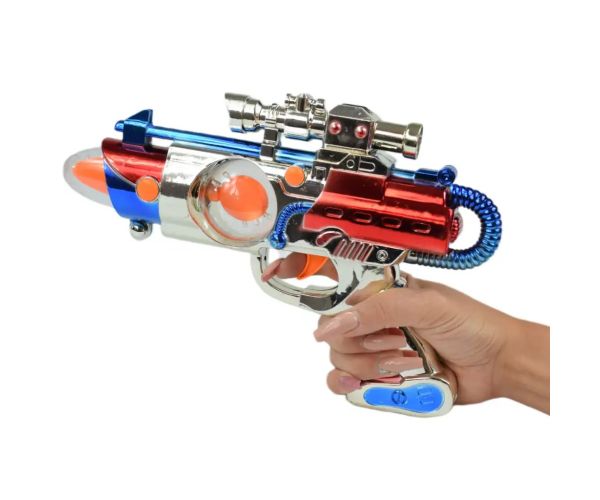 Space Warior: Pistol spațial electric cromat cu lumină și sunet 27cm