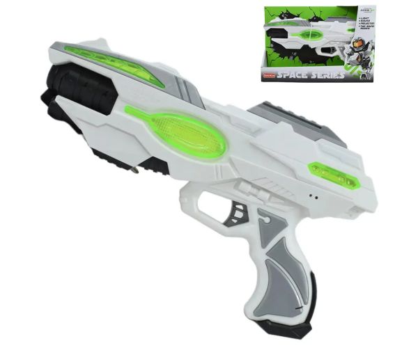 Space Series: Armă spațială de culoare verde și alb cu lumină și sunet 25cm