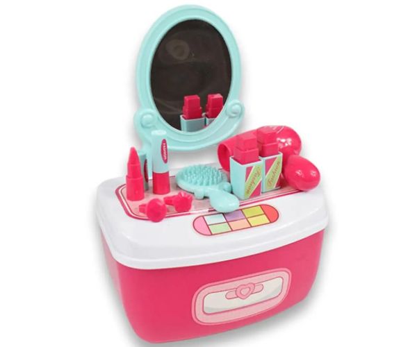 Set de frumusețe cu măsuță de toaletă cu oglindă și machiaj într-o cutie de depozitare