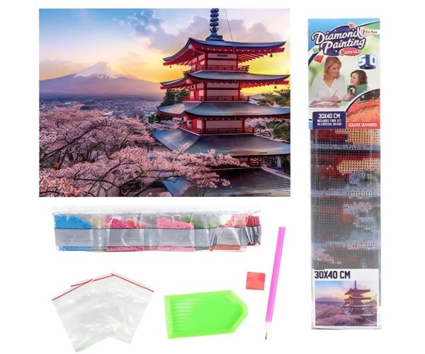 Puzzle cu diamante: Set de pictură cu diamante pagodă japoneză 30x40cm