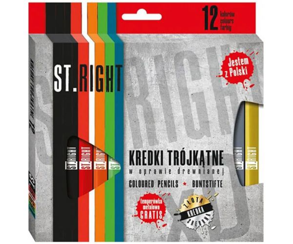 St.Right triunghi creioane colorate 12 bucăți set cu ascuțitoare