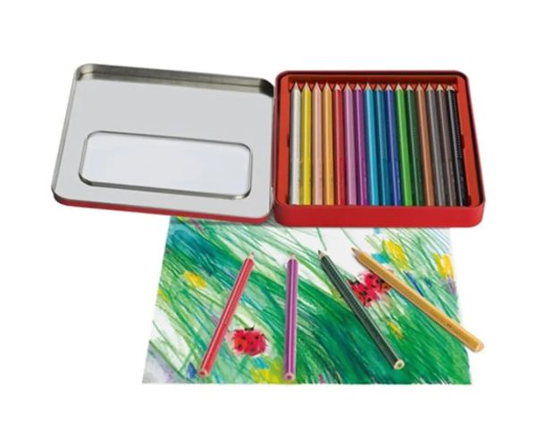 Faber-Castell: Jumbo Grip creion colorat set în cutie de metal 16 bucăţi
