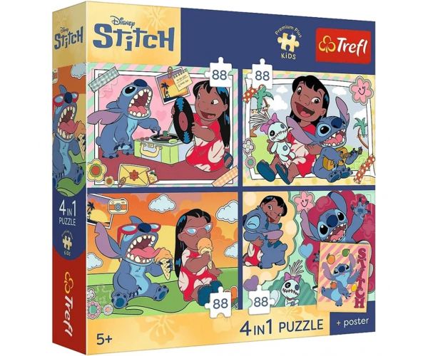 Disney Lilo & Stitch - 4 x 88 bucăți Premium Plus Kids puzzle - Trefl