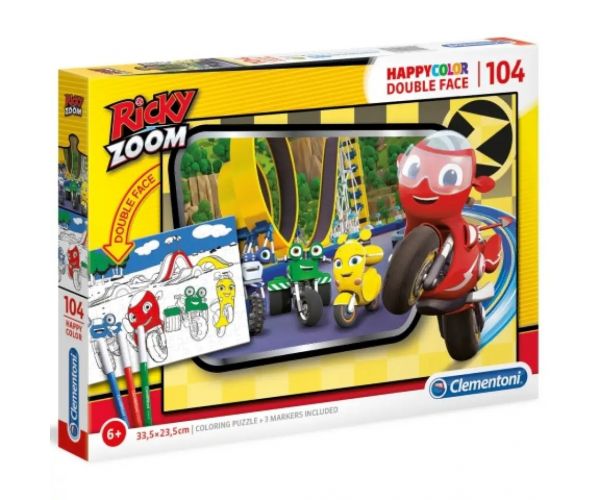 Ricky Zoom Dublu 2 în 1 104bucăți puzzle colorabil cu două fețe - Clementoni