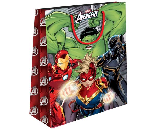 Luna: Sac de cadou Marvel Răzbunătorii cu model de supereroi 26x32x12cm