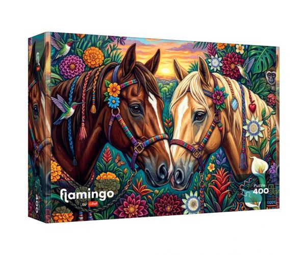 Flamingo de puzzle Cai decorati cu flori puzzle de 400 de piese - Trefl