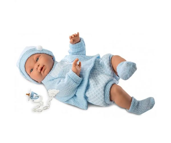 Păpuşă bebeluş asiatic în haine albastru 45cm