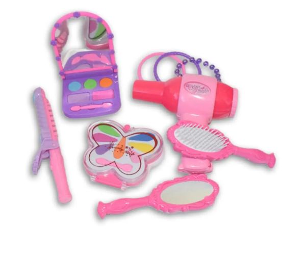 Vouge Girl - Set de frumusețe roz din 9 piese cu palete de machiaj, uscător de păr și accesorii