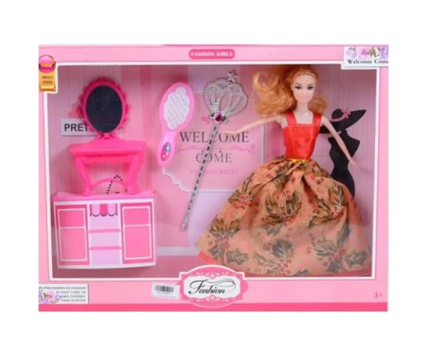 Fashion Girl: Set păpușă de modă cu masă de machiaj și piaptănă 30cm