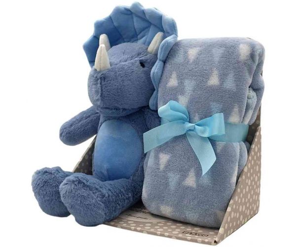 SweetDreams: Pătură și pluș triceratops de culoare albastră
