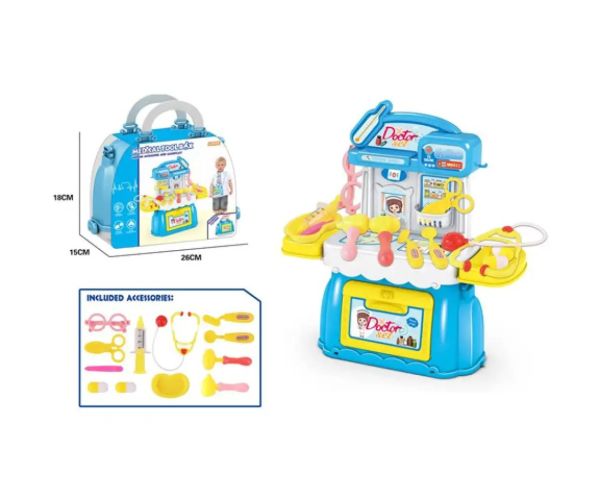 Set de doctor albastru în geantă care se poate deschide 18x15x26cm