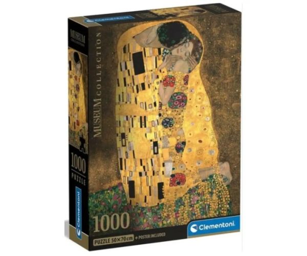 Klimt: Sărutul Colecția Muzeului puzzle de 1000 de piese cu poster - Clementoni