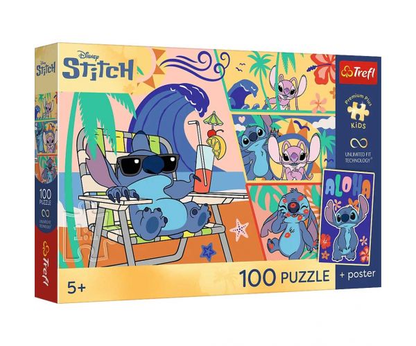 Disney Stitch Zile de Plajă 100buc. UFT puzzle cu poster - Trefl