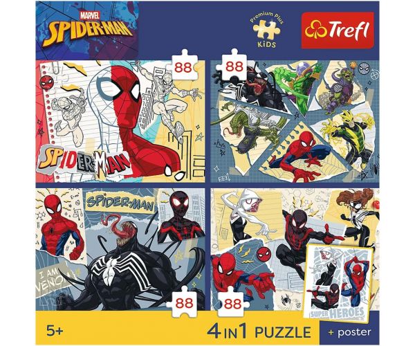 Marvel Spider-Man - 4 x 88 bucăți Premium Plus Kids puzzle - Trefl