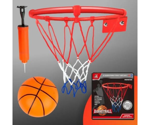 Set de inele metalice de baschet cu plasă colorată, cu minge și pompă 22cm