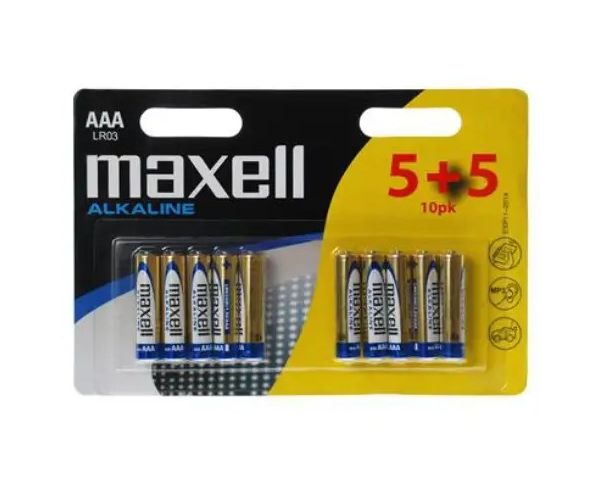 Maxell: Baterii alcaline 1.5V AAA LR03 5+5 bucăţi în pachet blister