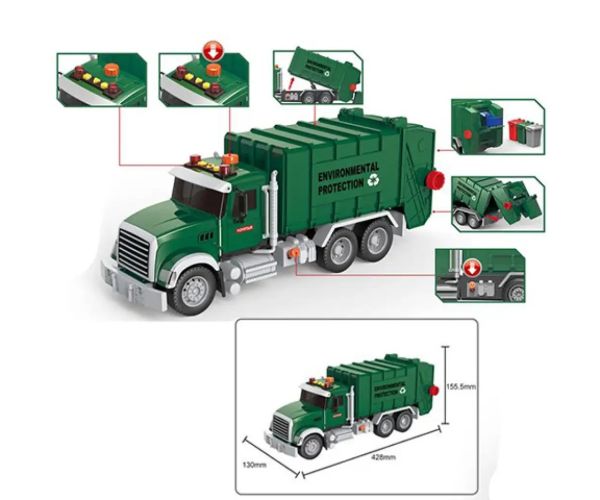 ToyStar vehicul transport gunoi culoare verde cu efecte de sunete și lumini 42cm