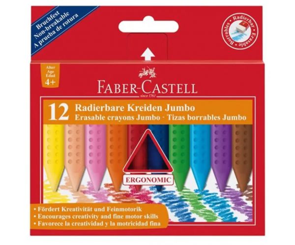 Set 12 bucăţi cretă cerată Jumbo care se poate şterge - Faber-Castell
