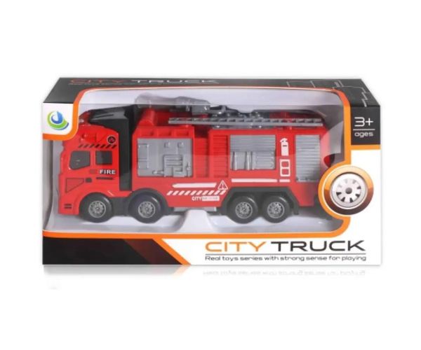 City Truck: Model metalic cu patru axe de pompieri - sunete și lumini