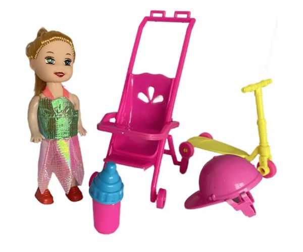 Katie: Grace păpușă cu trotinetă, cărucior și accesorii 10cm