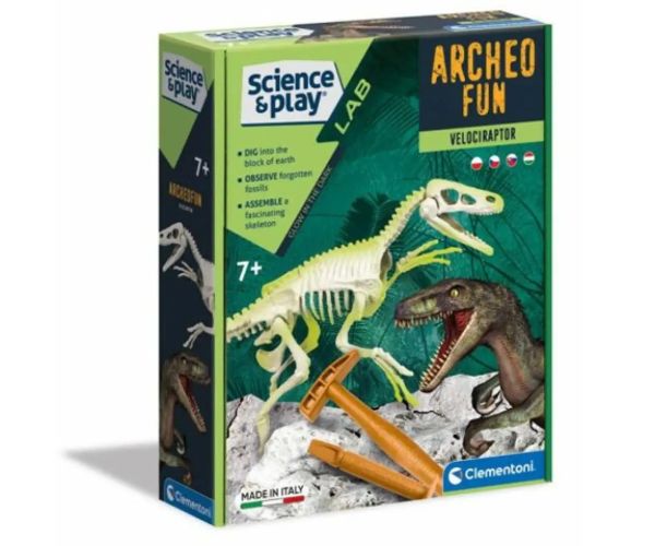 Science&Play: Archeofun Velociraptor luminează set de arheolog - Clementoni