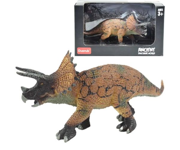 Dino World: Figurina de dinozaur Triceratops bogat detaliată, de 16 cm, în ambalaj decorativ