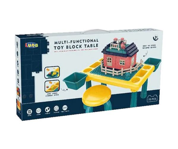 Toy Block Table masă de joacă cu elemente de construcție 76 bucăți set