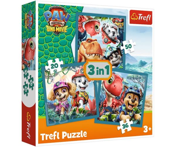 Paw Patrol Insula Dinozaurilor - 3 în 1 puzzle de 20, 36, 50 de piese - Trefl