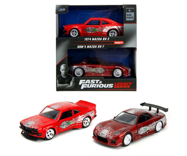 Fast & Furious: Set de mașinuțe metalice Dom Mazda RX-7 și 1974 Mazda RX-3 – Jada Toys