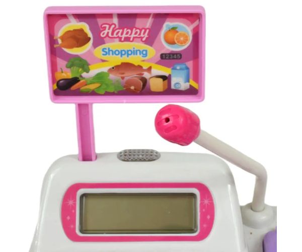 Happy Shopping: Casă de marcat electronică alb-roz cu sunet si accesorii 22,5x17cm