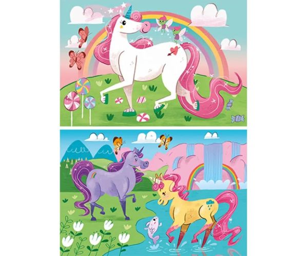 Cred în unicorni Supercolor 2 in 1 puzzle 2x60 bucăți - Clementoni