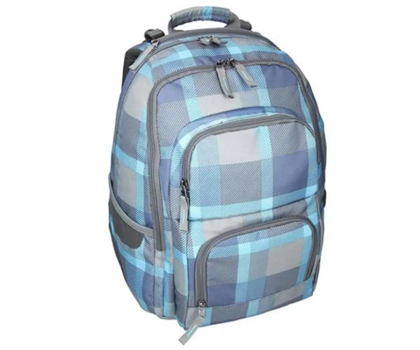 Spirit: E-Bag ghiozdan rotunjit în carouri albastre, rucsac 46x34x22cm