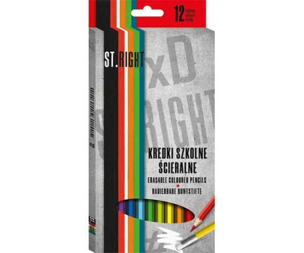 St.Right Set de 12 creioane colorate cu radieră în formă de hexagon