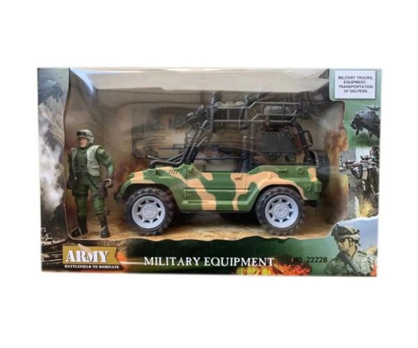 Jeep militar cu figurină și accesorii