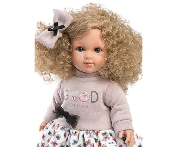 Llorens: Elena păpușă într-o rochie florală din tul cu păr blond ondulat 35cm