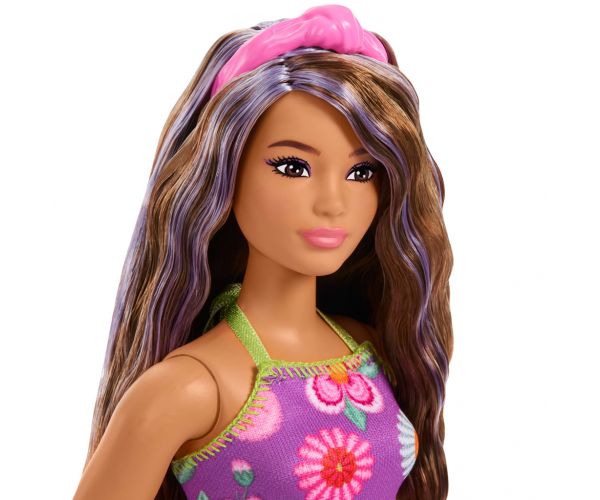 Barbie: Fashionista Prietene cu rochii florale și părul violet – Mattel
