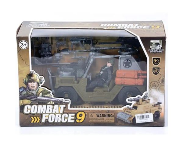 Jeep militar cu arme și soldat