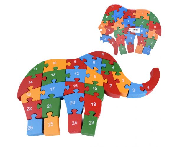 ABC - 123 elefant pe puzzle educativ din lemn