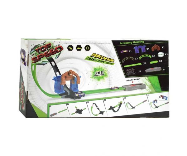 Top Speed: King-Kong 360° Pista de curse super buclă dublă cu figurină de gorilă și 1 mașină 1/64