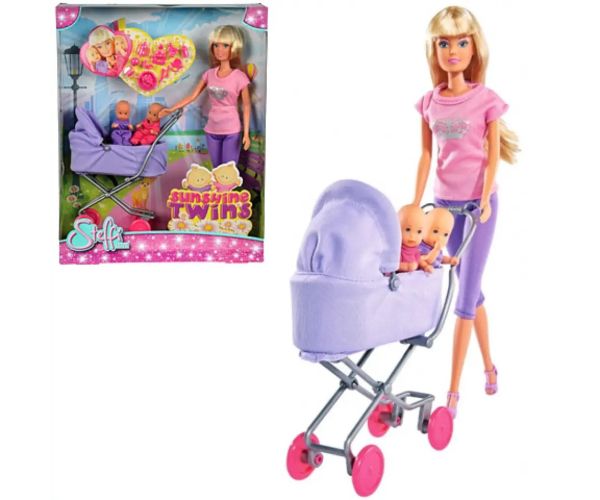 Steffi Love: Sunshine bebeluș cu cărucior pentru gemeni 2 variante - Simba Toys