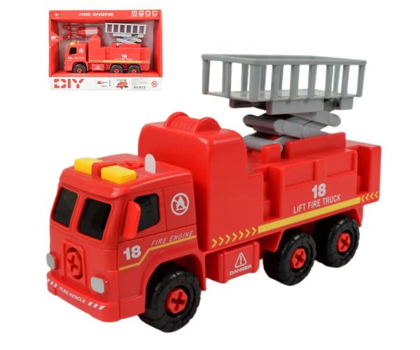 Fire Engine: Camion de pompieri demontabil cu coș de ridicare, scule si sunet 20cm