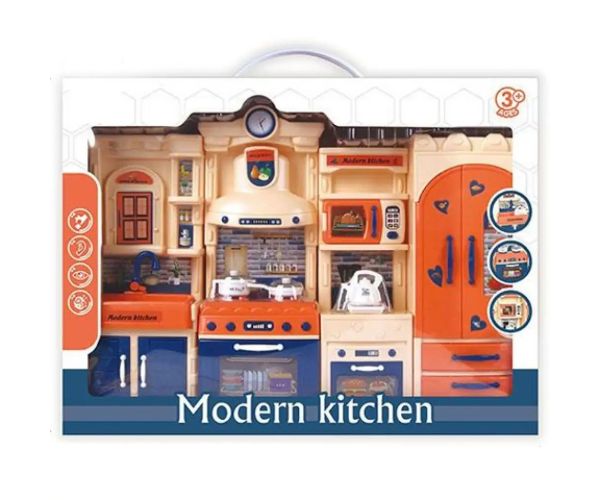 Modern Kitchen set bucătărie portocaliu-albastru cu sunete și lumini