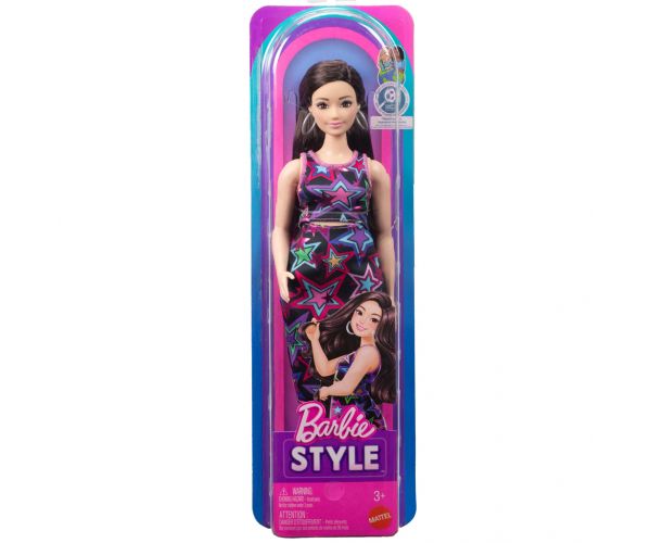 Barbie Fashionista Prietene stilate păpușă de modă în rochie cu model de stele - Mattel