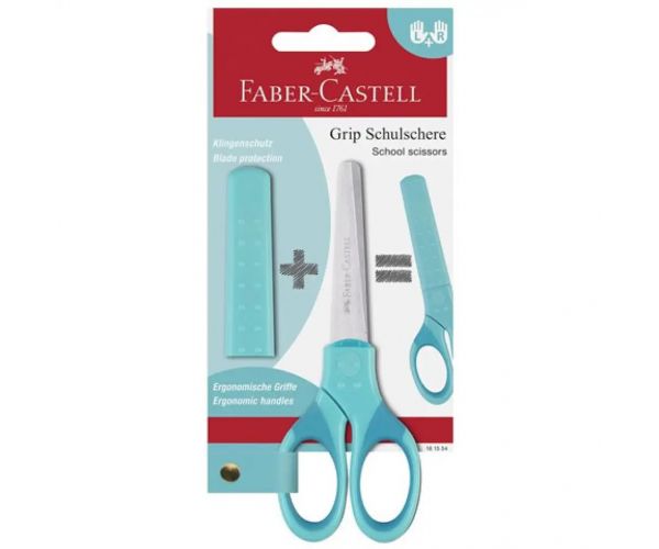 Faber-Castell: Grip foarfecă de școală de culoare turcoaz cu apărătoare de lamă