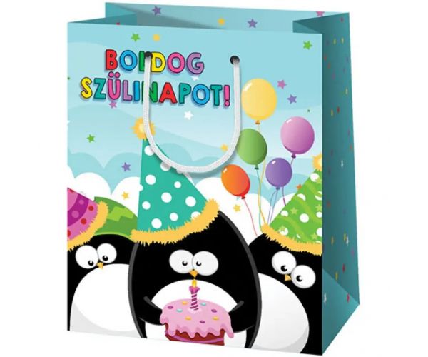La mulți ani! model pinguin pungă cadou dimensiune gigantică 40x56x20cm
