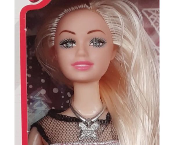 Păpușă de modă 28cm cu păr lung elegant în haine culoarea neagră și accesorii