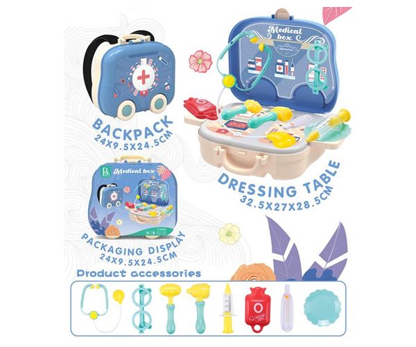 Albastru 2 in 1 set de doctor în valiză tip troler cu accesorii