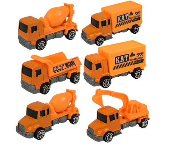 Alloy Car: 6db-os építőipari teherautó szett 8cm