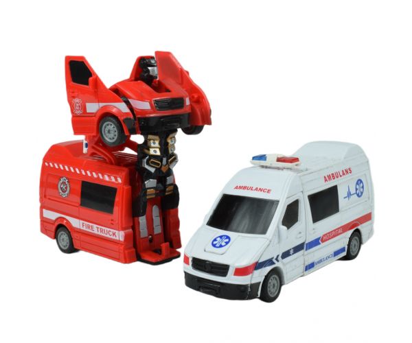Ambulanță: Mașină de salvare transformabilă în robot, disponibilă în două variante, de 13 cm.