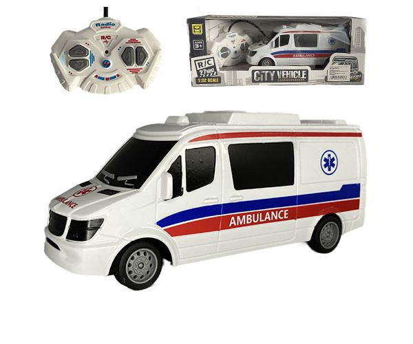 Ambulanță cu telecomandă RC cu lumină 27MHz 1/32 scară 25cm